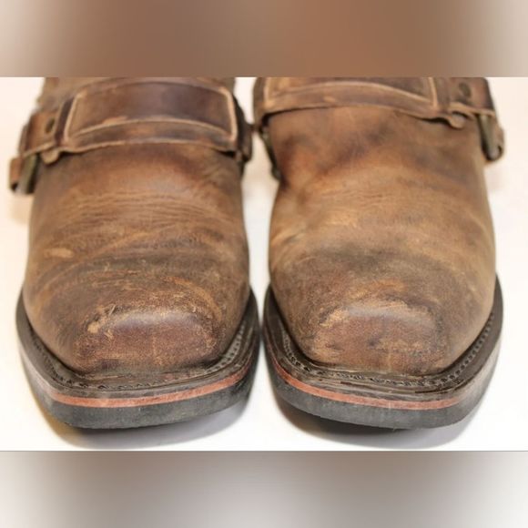 Sale Frye USA Made Womens 8m distressed Leather Belted Harness Western Mules - Picture 4 of 10